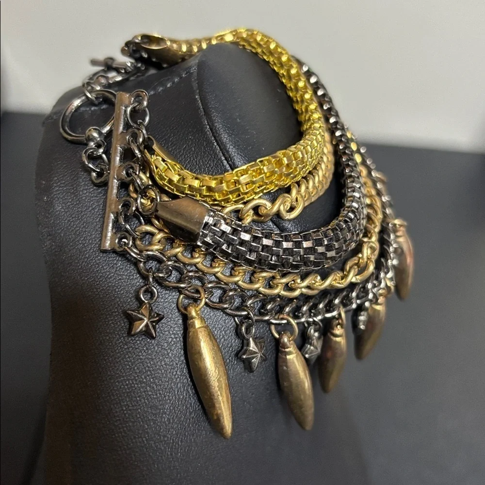 Rocker Chic Multi Tone Chain Statement Bracelet